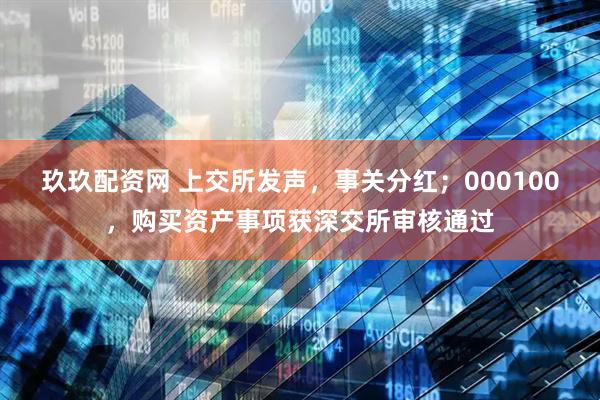 玖玖配资网 上交所发声，事关分红；000100，购买资产事项获深交所审核通过